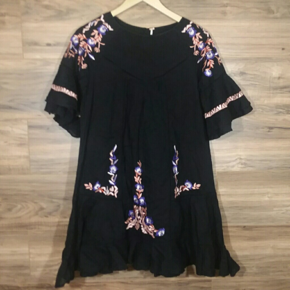 Free People Pavlo Babydoll Black Embroidery Dress